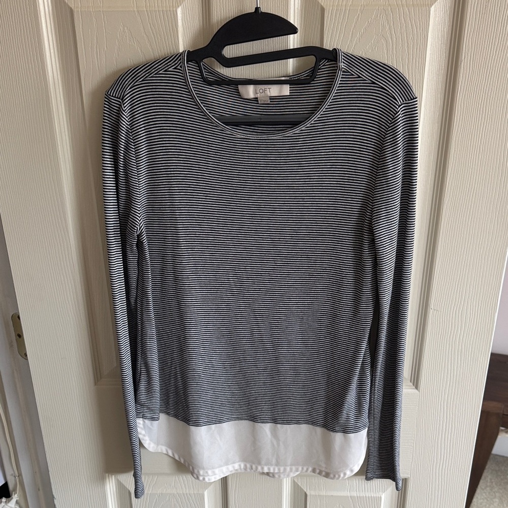 LOFT Black and White Striped Long Sleeve Tee